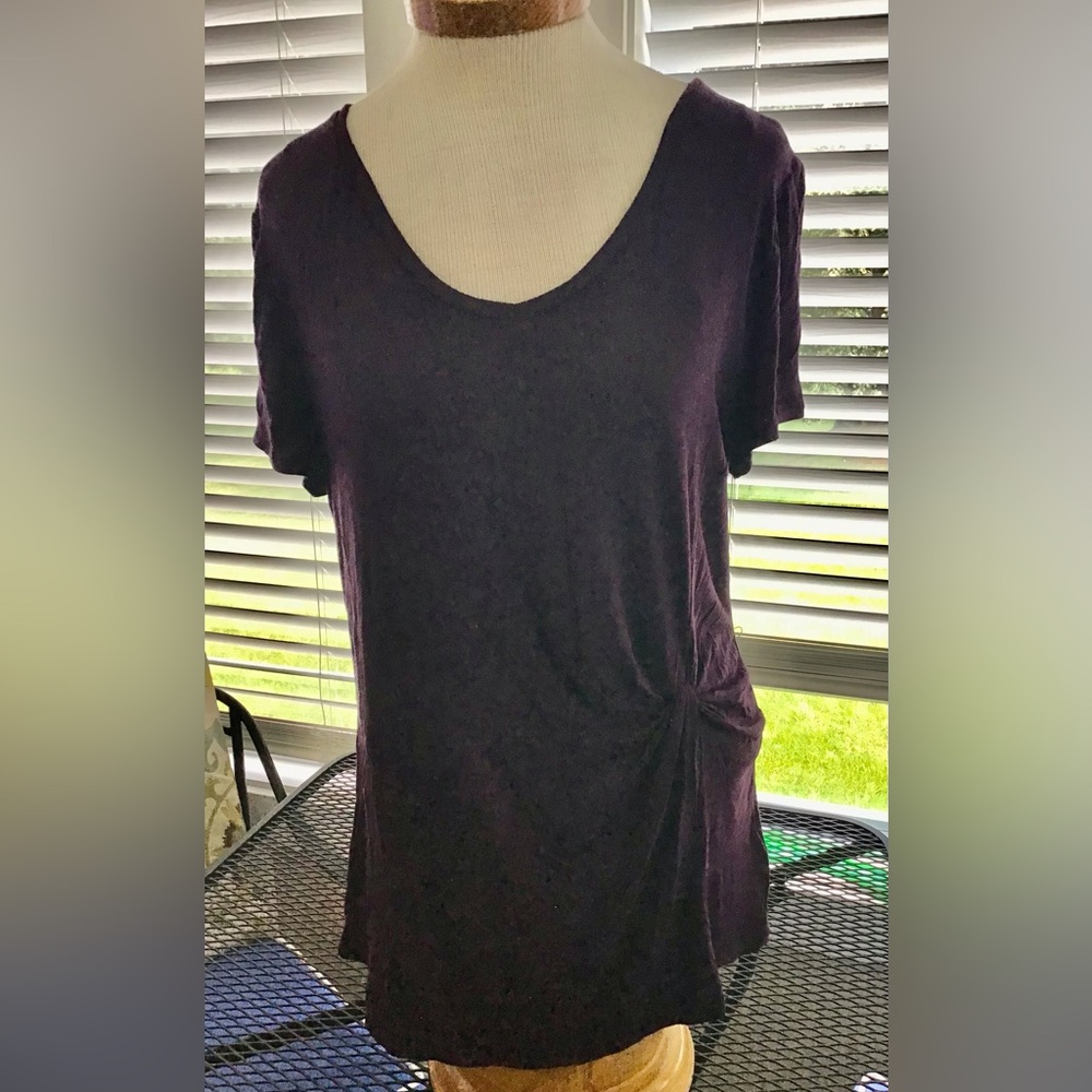 Jennifer Lopez Purple Gathered Short Sleeve Top Sz. Large